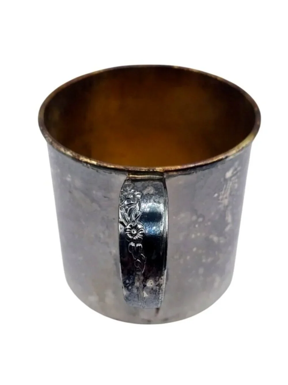 Silver Plated Childs Cup 1881 Rogers Lilac Time w/ Original Box Antique Floral